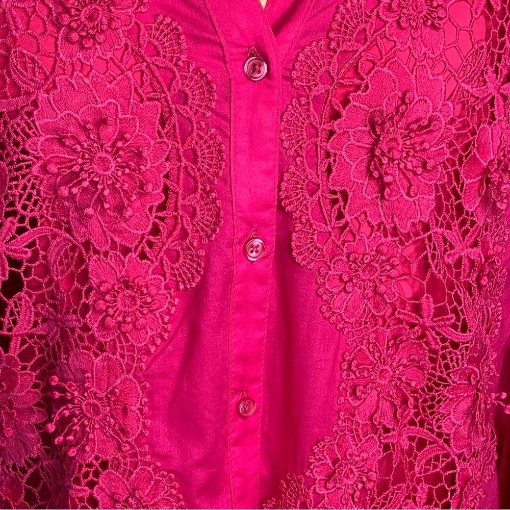 Boston Proper Pink Lace Inset Button Up Blouse - Picture 4 of 15